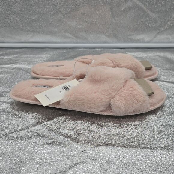 NWT Splendid Faux Fur Fuzzy Fluffy Pink Criss Cross Open Toe Slippers Medium - Picture 3 of 7
